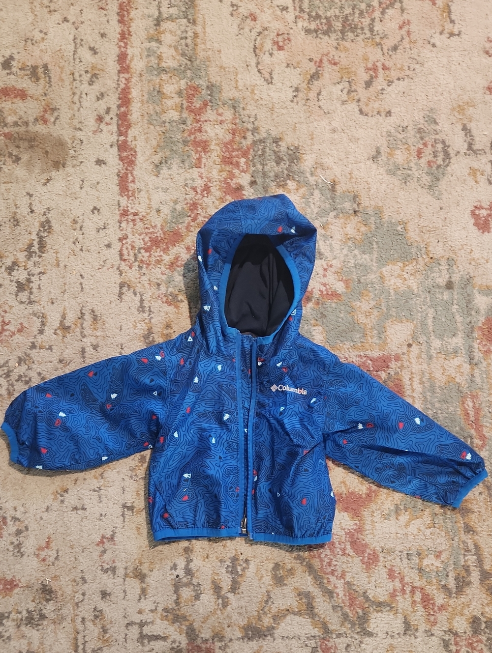 Columbia Kids Hooded Rain Jacket in Bright Blue with Red & White Accents